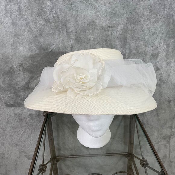 Betmar N Y Women's Church Derby Hat paper Tulle 3-D flower about 22” IC - Picture 2 of 11